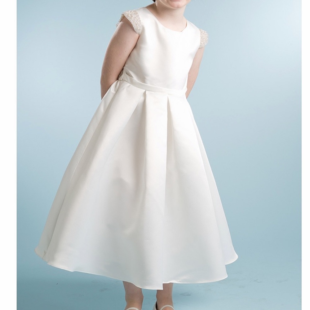 Ivory satin flower girl dress